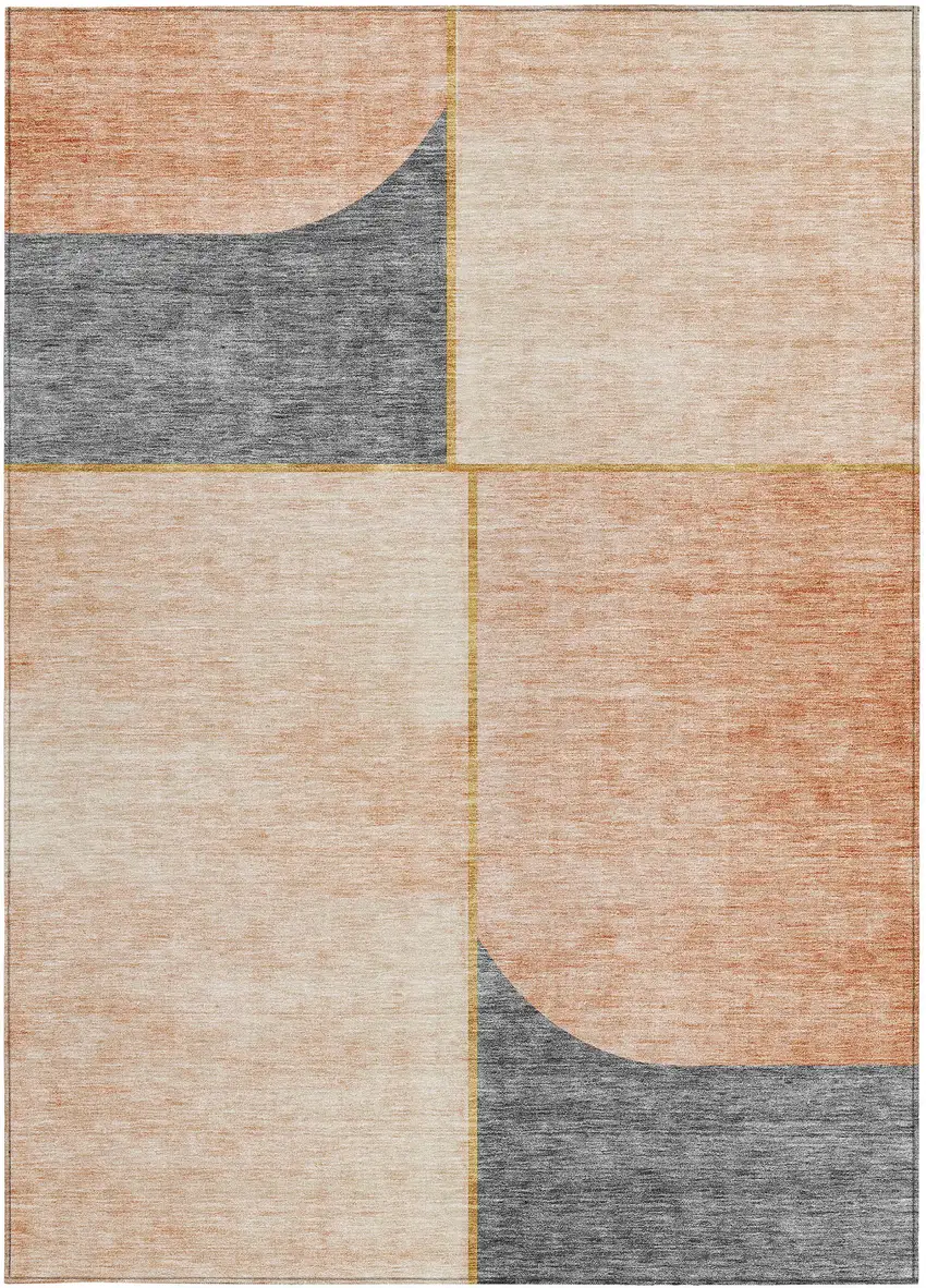Coral Peach And Gray Abstract Washable Indoor Outdoor Area Rug Photo 5