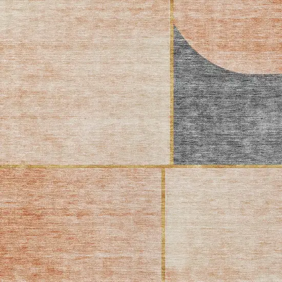 Coral Peach And Gray Abstract Washable Indoor Outdoor Area Rug Photo 4