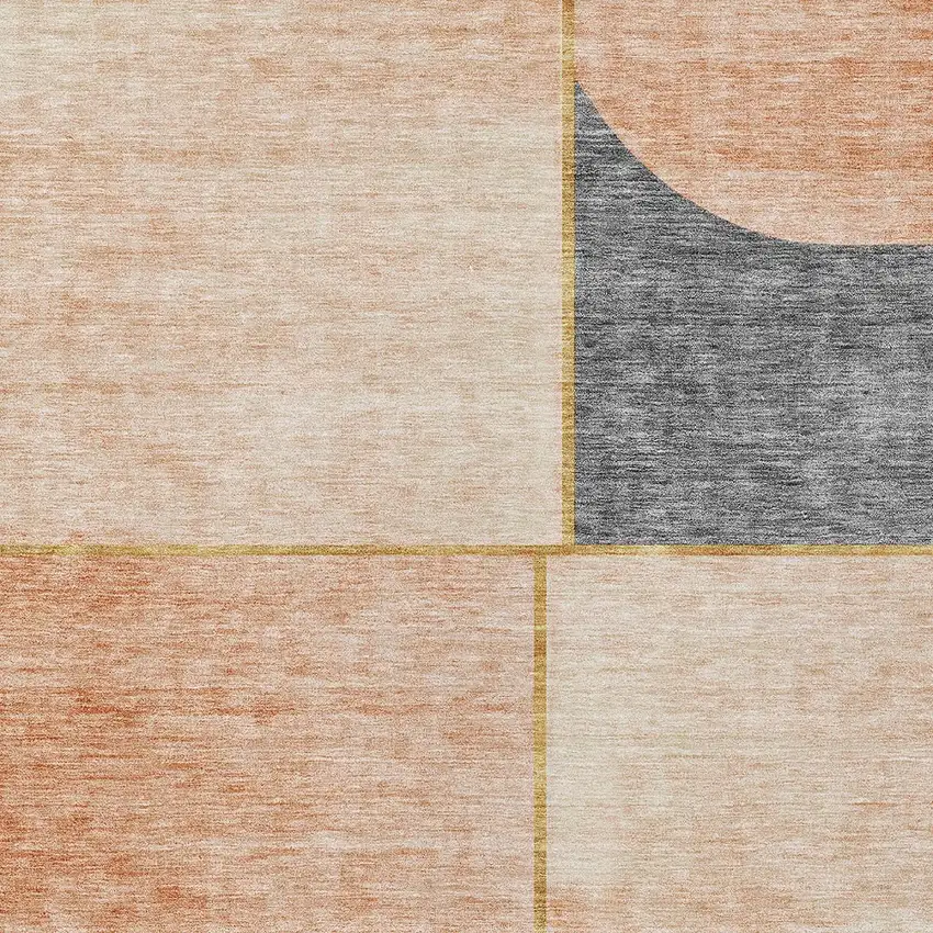 Coral Peach And Gray Abstract Washable Indoor Outdoor Area Rug Photo 4
