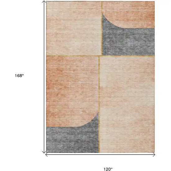 Coral Peach And Gray Abstract Washable Indoor Outdoor Area Rug Photo 3