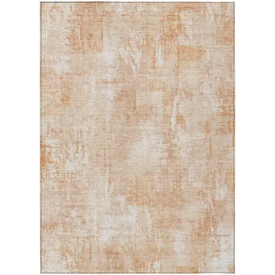 Coral Peach And Ivory Abstract Washable Indoor Outdoor Area Rug Photo 1