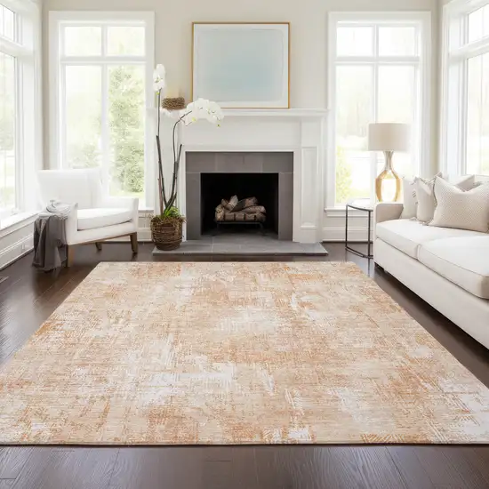 Coral Peach And Ivory Abstract Washable Indoor Outdoor Area Rug Photo 7