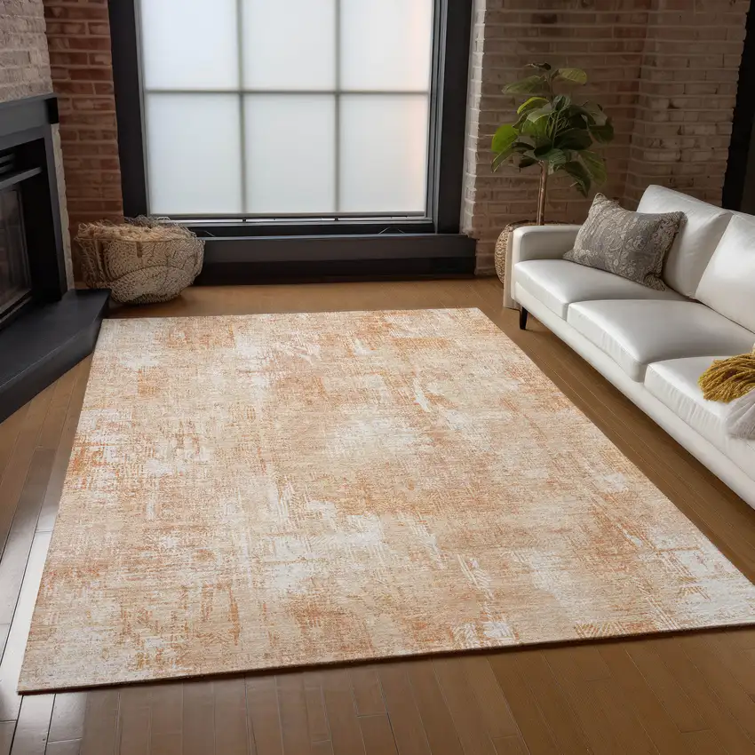 Coral Peach And Ivory Abstract Washable Indoor Outdoor Area Rug Photo 8