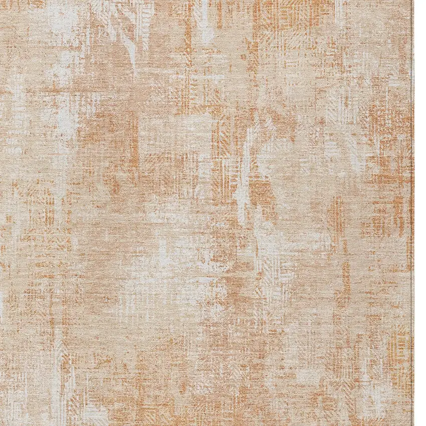 Coral Peach And Ivory Abstract Washable Indoor Outdoor Area Rug Photo 5