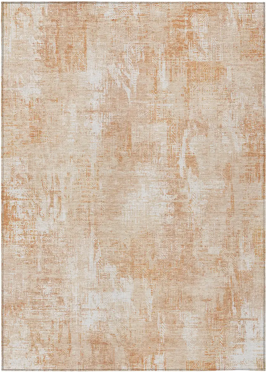 Coral Peach And Ivory Abstract Washable Indoor Outdoor Area Rug Photo 2