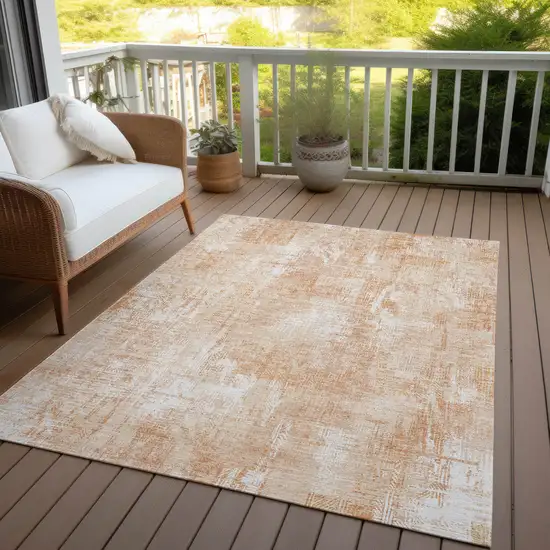 Coral Peach And Ivory Abstract Washable Indoor Outdoor Area Rug Photo 7