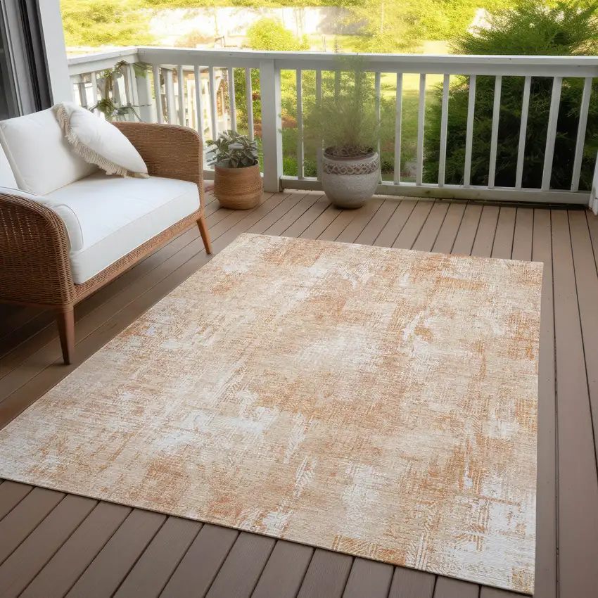 Coral Peach And Ivory Abstract Washable Indoor Outdoor Area Rug Photo 7