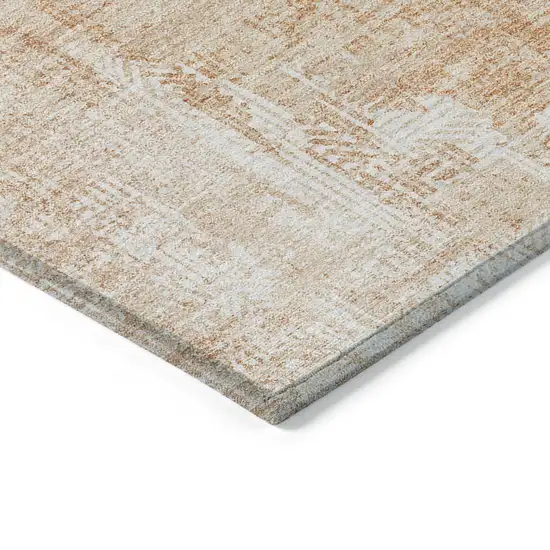 Coral Peach And Ivory Abstract Washable Indoor Outdoor Area Rug Photo 4