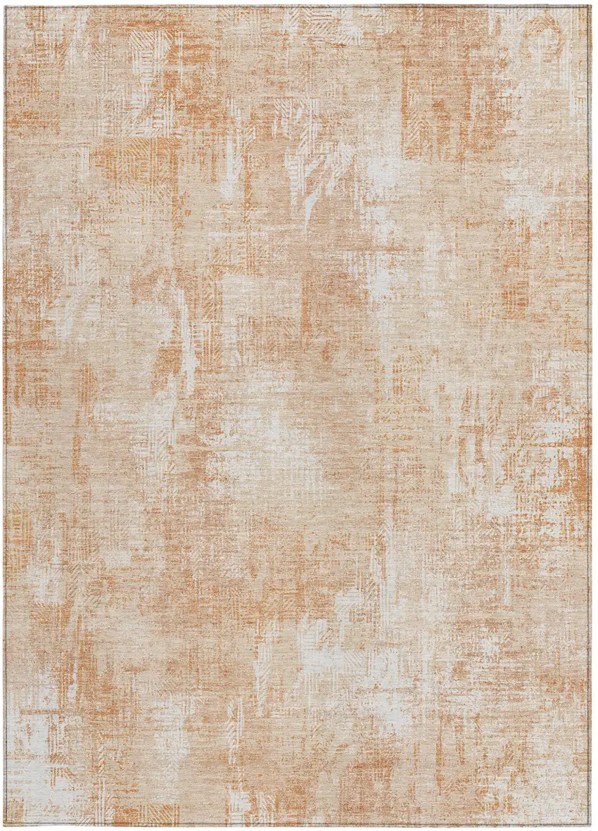 Coral Peach And Ivory Abstract Washable Indoor Outdoor Area Rug Photo 6
