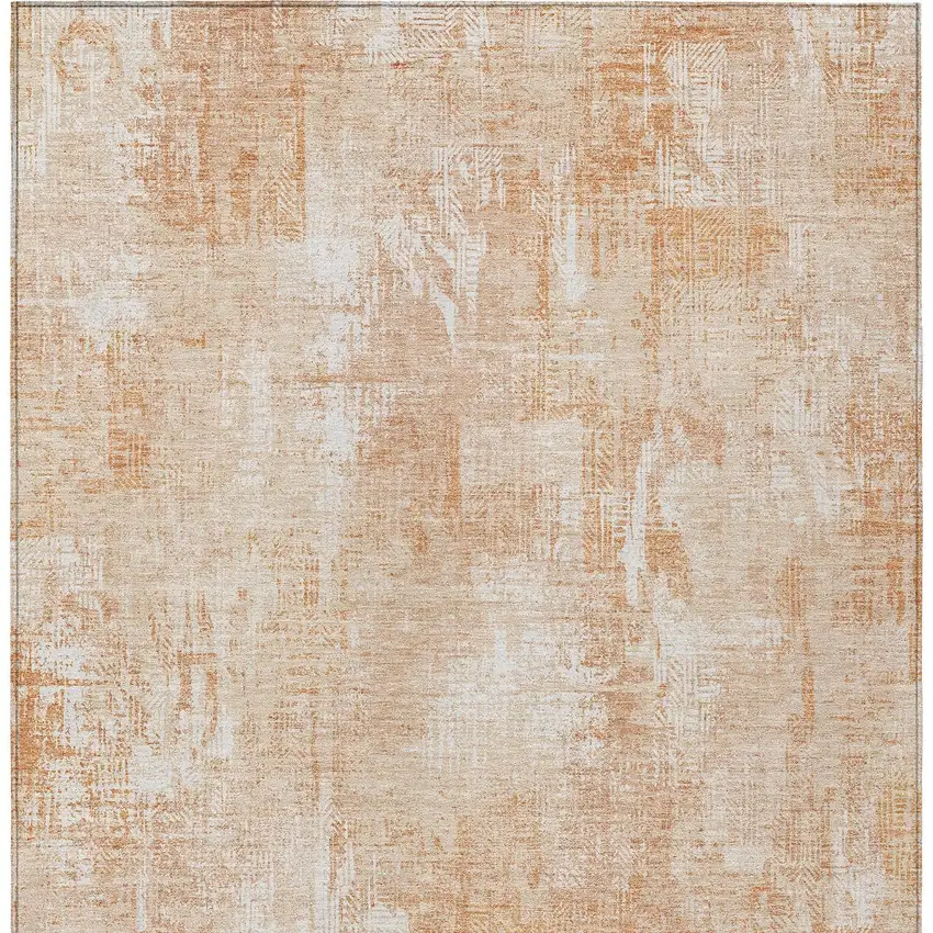 Coral Peach And Ivory Abstract Washable Indoor Outdoor Area Rug Photo 5