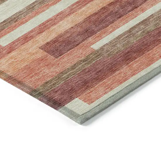 Coral Peach And Taupe Striped Washable Indoor Outdoor Area Rug Photo 3