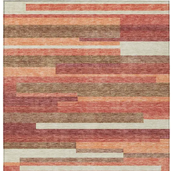 Coral Peach And Taupe Striped Washable Indoor Outdoor Area Rug Photo 6