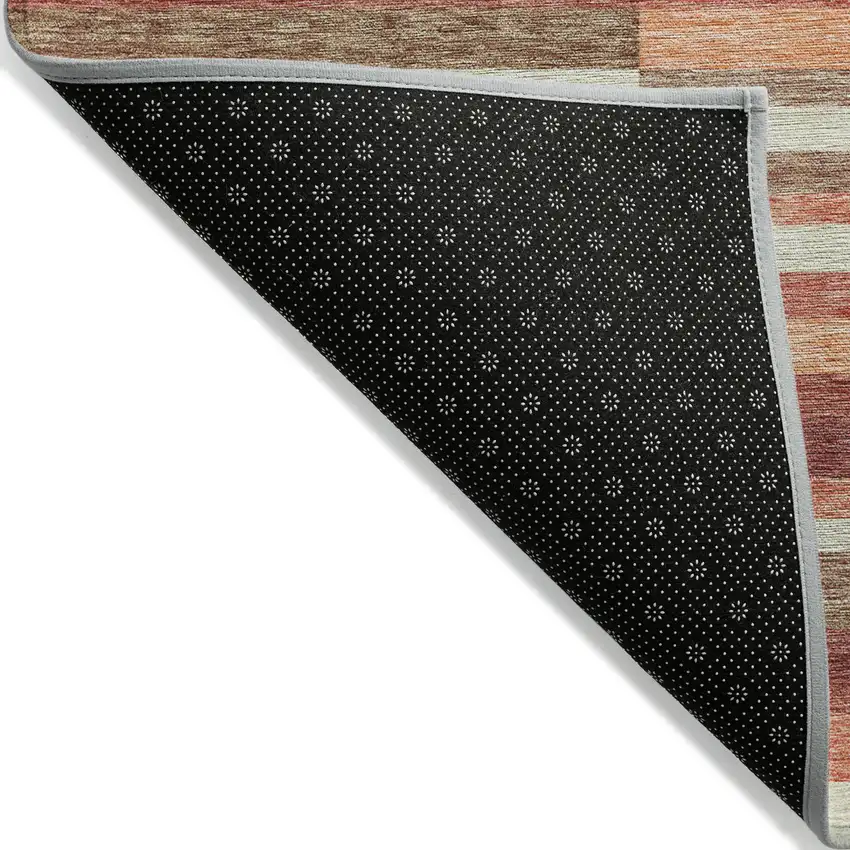 Coral Peach And Taupe Striped Washable Indoor Outdoor Area Rug Photo 4