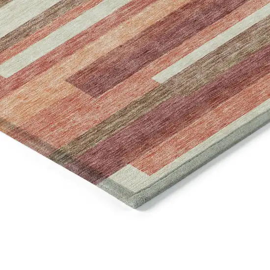 Coral Peach And Taupe Striped Washable Indoor Outdoor Area Rug Photo 2
