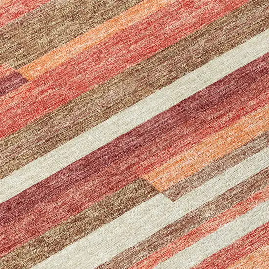 Coral Peach And Taupe Striped Washable Indoor Outdoor Area Rug Photo 3