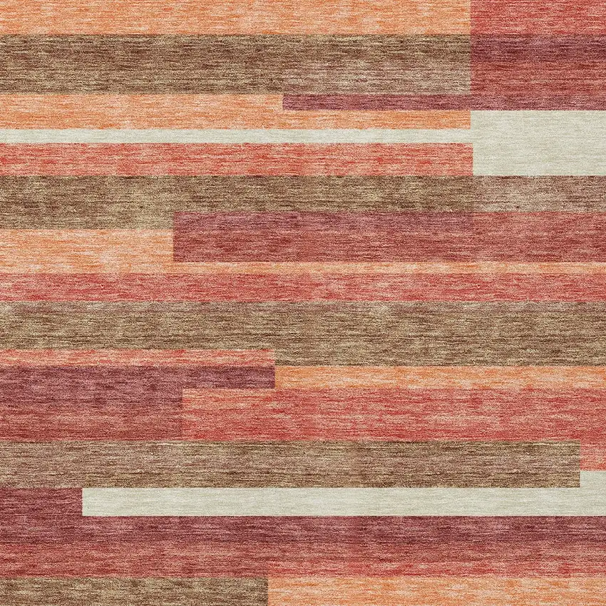Coral Peach And Taupe Striped Washable Indoor Outdoor Area Rug Photo 5
