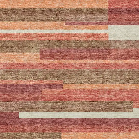 Coral Peach And Taupe Striped Washable Indoor Outdoor Area Rug Photo 5