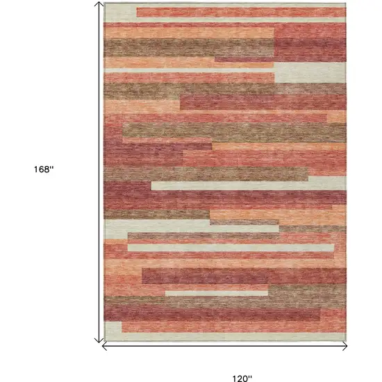 Coral Peach And Taupe Striped Washable Indoor Outdoor Area Rug Photo 3