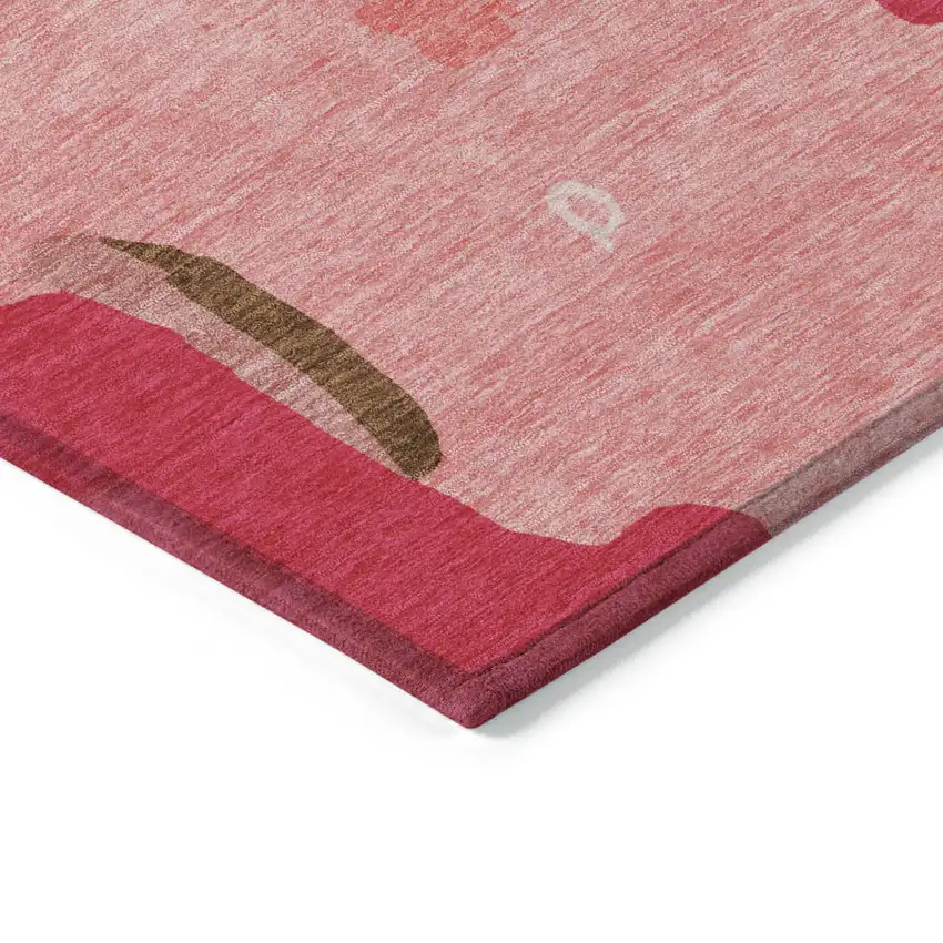 Coral Pink And Brown Abstract Washable Indoor Outdoor Area Rug Photo 4