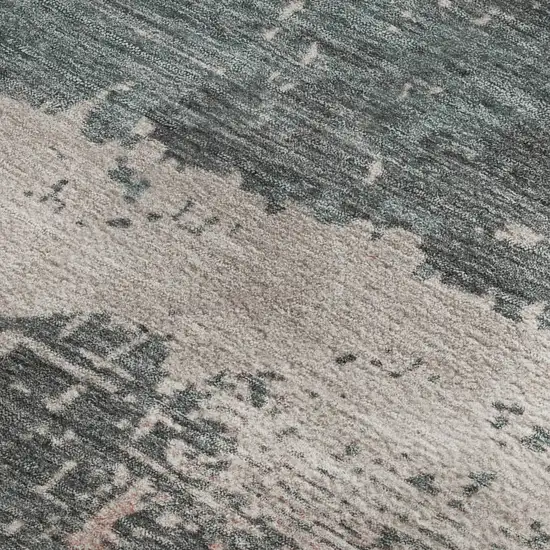 Coral Pink And Gray Abstract Washable Area Rug With UV Protection Photo 2