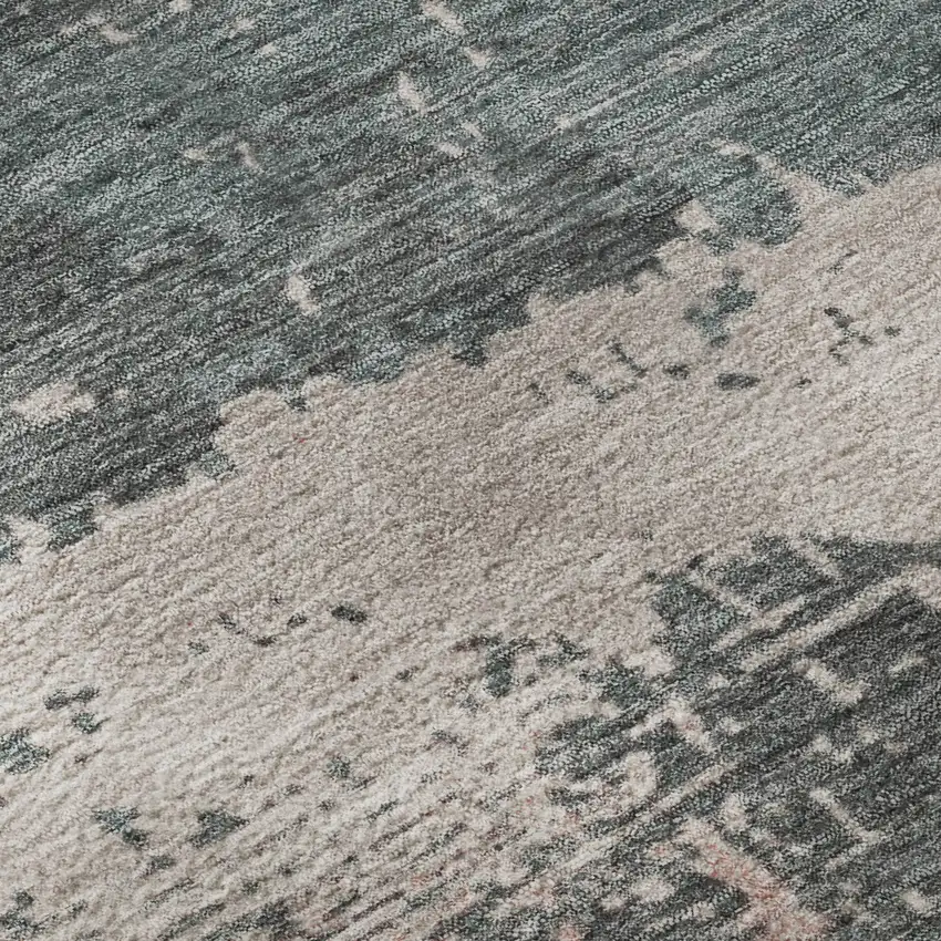 Coral Pink And Gray Abstract Washable Area Rug With UV Protection Photo 1