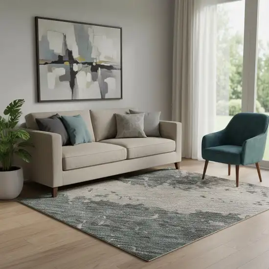 Coral Pink And Gray Abstract Washable Area Rug With UV Protection Photo 2