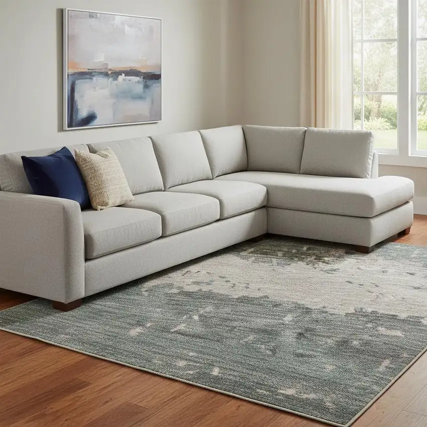 Coral Pink And Gray Abstract Washable Area Rug With UV Protection Photo 2