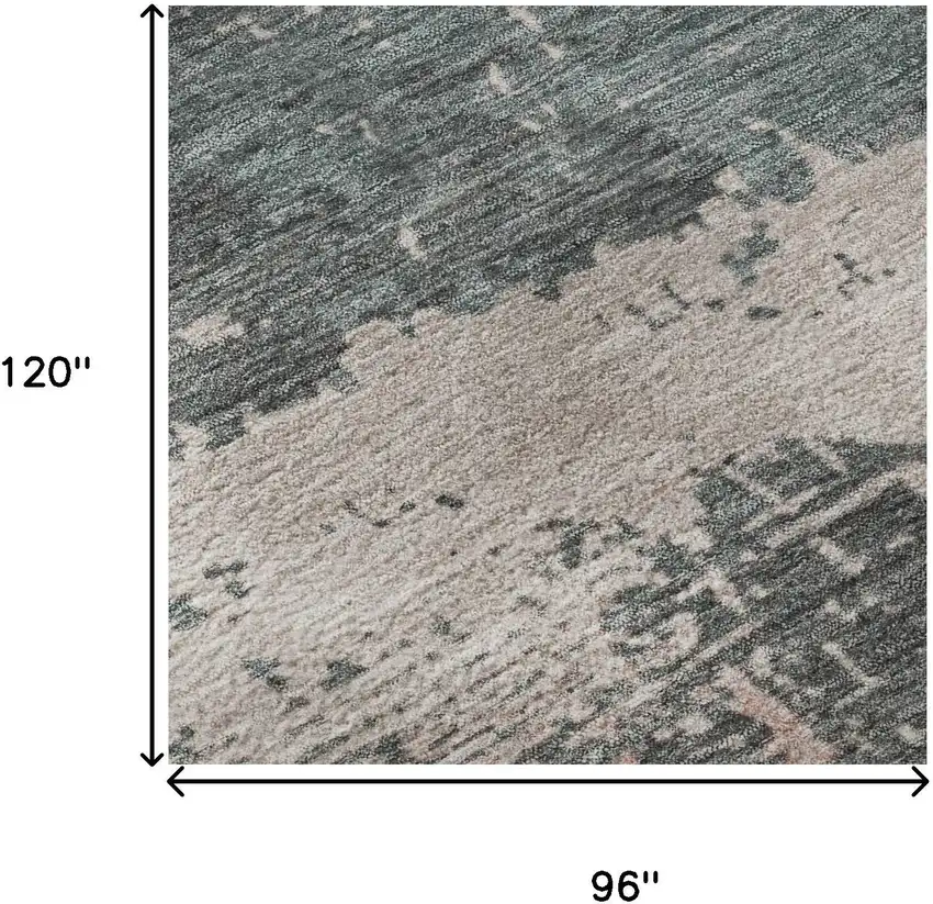 Coral Pink And Gray Abstract Washable Area Rug With UV Protection Photo 8