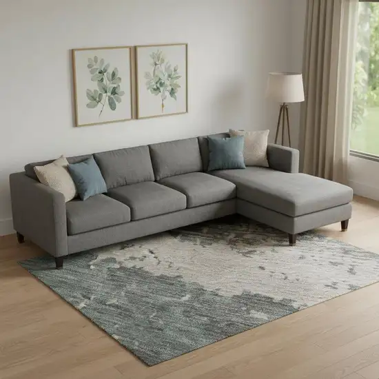 Coral Pink And Gray Abstract Washable Area Rug With UV Protection Photo 2