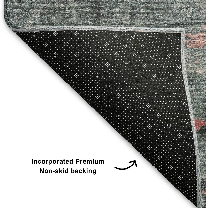 Coral Pink And Gray Abstract Washable Area Rug With UV Protection Photo 5