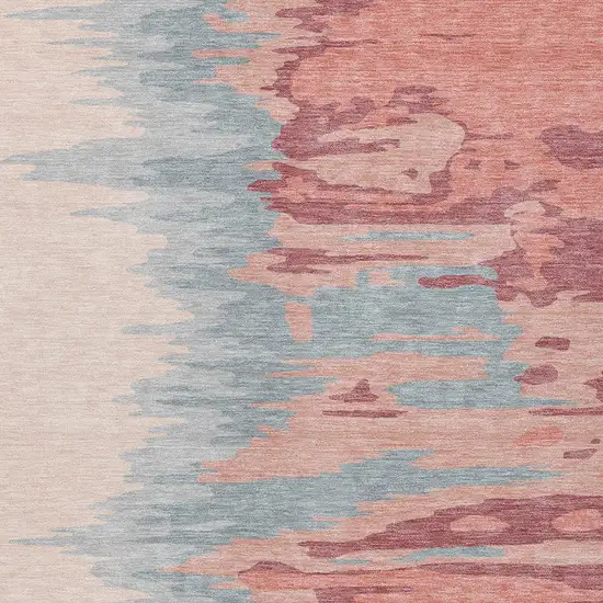 Coral Pink And Gray Abstract Washable Indoor Outdoor Area Rug Photo 6
