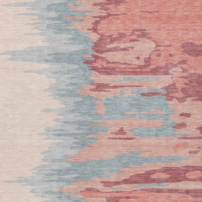 Coral Pink And Gray Abstract Washable Indoor Outdoor Area Rug Photo 6