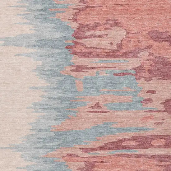 Coral Pink And Gray Abstract Washable Indoor Outdoor Area Rug Photo 6