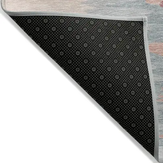 Coral Pink And Gray Abstract Washable Indoor Outdoor Area Rug Photo 3