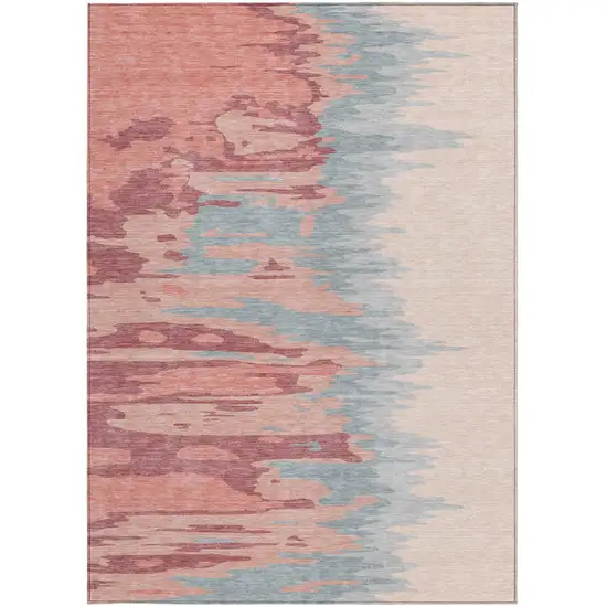 Coral Pink And Gray Abstract Washable Indoor Outdoor Area Rug Photo 7