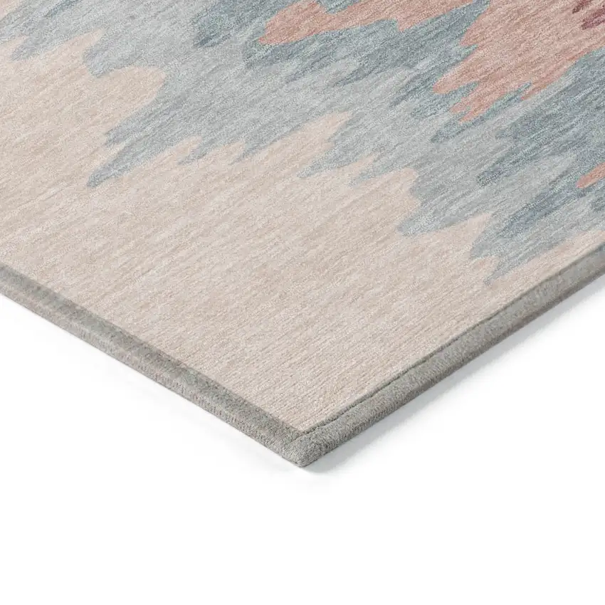 Coral Pink And Gray Abstract Washable Indoor Outdoor Area Rug Photo 4