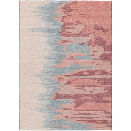 Coral Pink And Gray Abstract Washable Indoor Outdoor Area Rug Photo 2