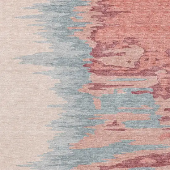 Coral Pink And Gray Abstract Washable Indoor Outdoor Area Rug Photo 6
