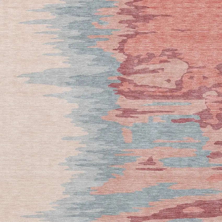 Coral Pink And Gray Abstract Washable Indoor Outdoor Area Rug Photo 6
