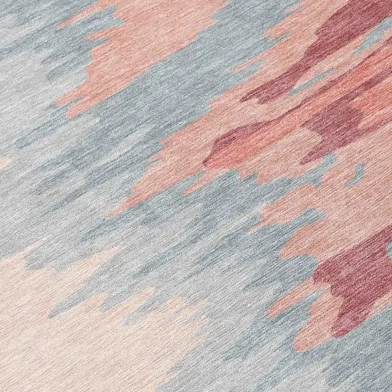 Coral Pink And Gray Abstract Washable Indoor Outdoor Area Rug Photo 5