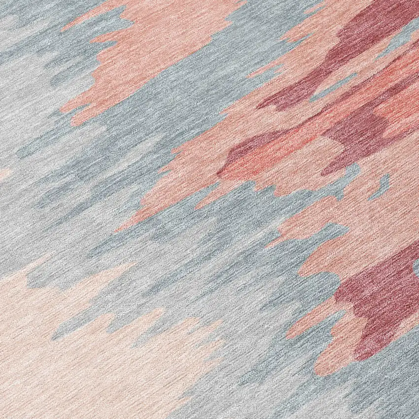 Coral Pink And Gray Abstract Washable Indoor Outdoor Area Rug Photo 5