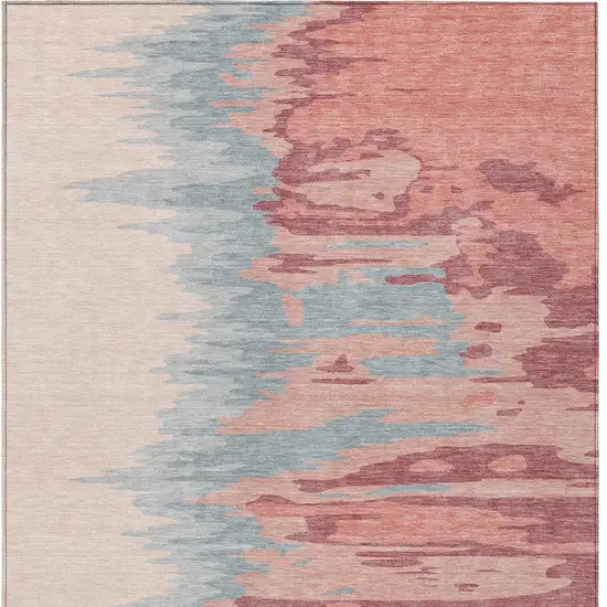 Coral Pink And Gray Abstract Washable Indoor Outdoor Area Rug Photo 7