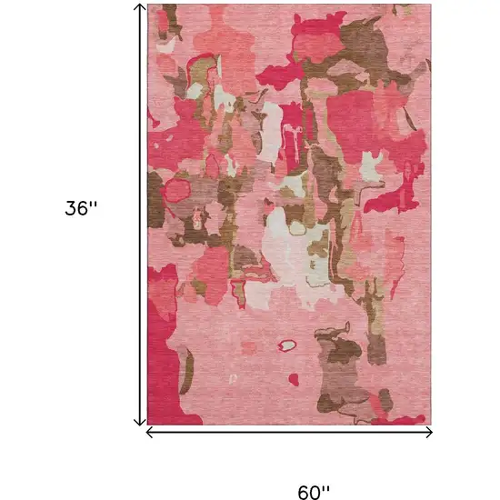 Coral Pink And Ivory Abstract Washable Area Rug With UV Protection Photo 9