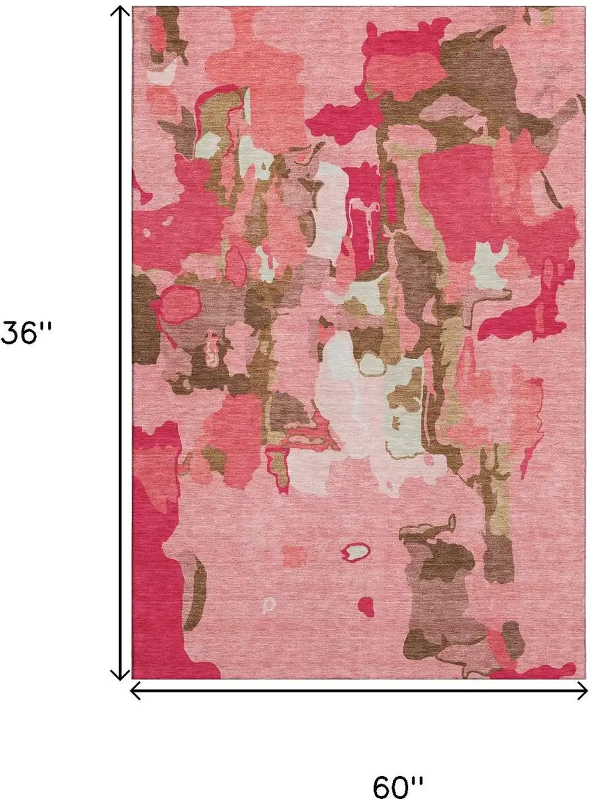 Coral Pink And Ivory Abstract Washable Area Rug With UV Protection Photo 9