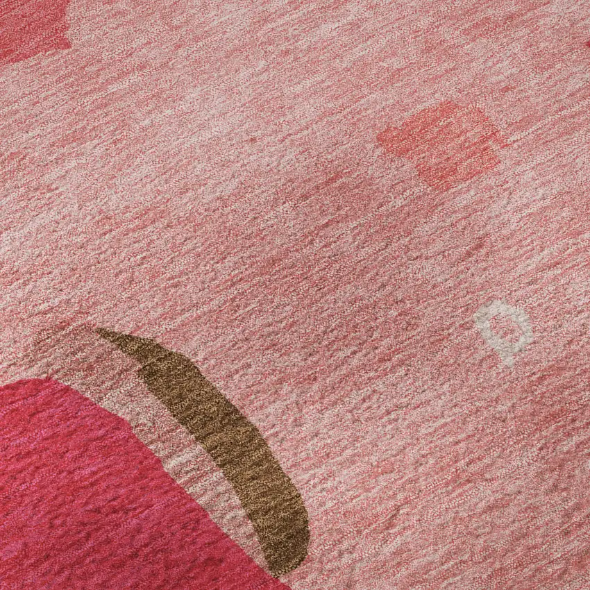 Coral Pink And Ivory Abstract Washable Area Rug With UV Protection Photo 1