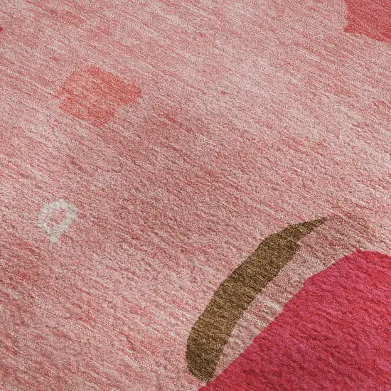 Coral Pink And Ivory Abstract Washable Area Rug With UV Protection Photo 3
