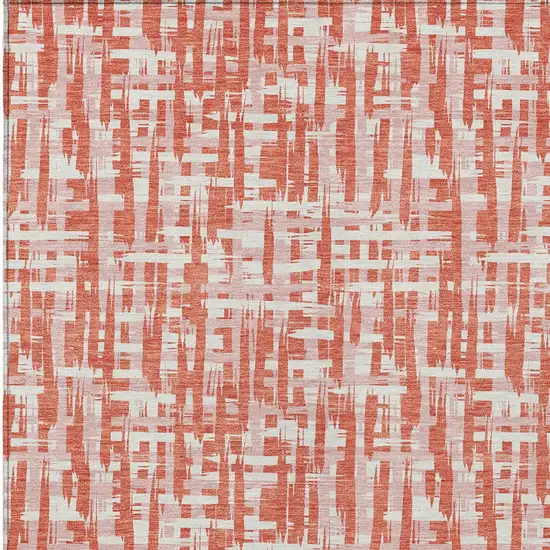 Coral Pink And Ivory Abstract Washable Indoor Outdoor Area Rug Photo 6