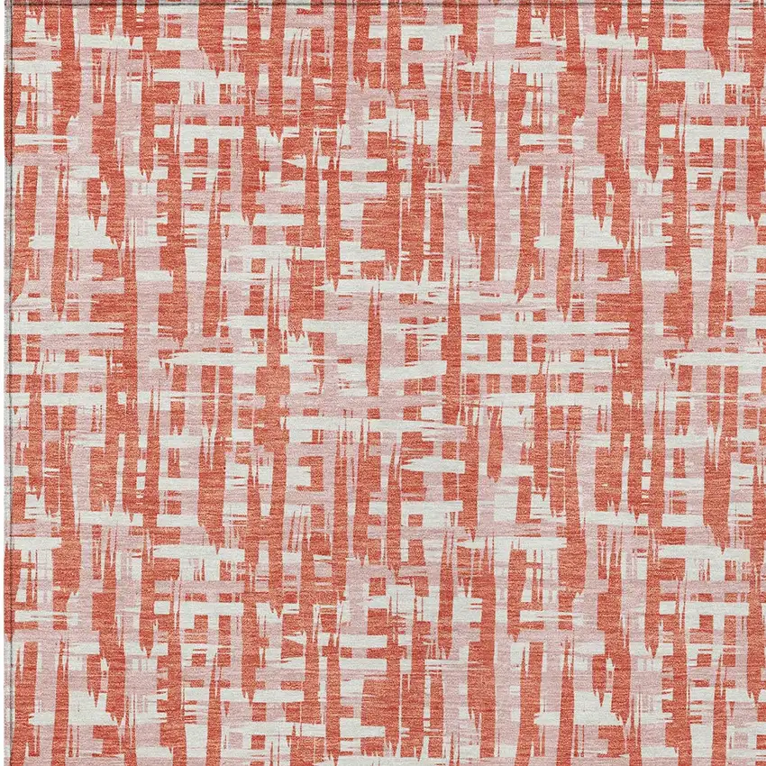 Coral Pink And Ivory Abstract Washable Indoor Outdoor Area Rug Photo 6