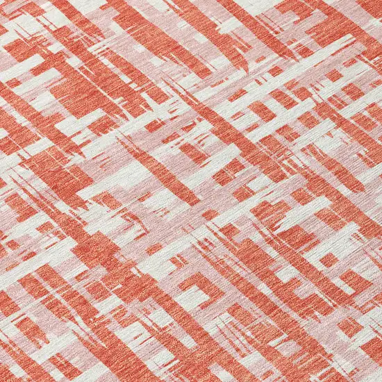 Coral Pink And Ivory Abstract Washable Indoor Outdoor Area Rug Photo 5