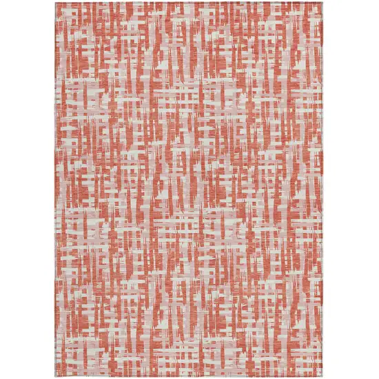 Coral Pink And Ivory Abstract Washable Indoor Outdoor Area Rug Photo 6